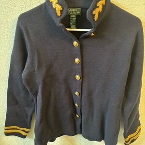 Lauren Ralph Lauren Navy Cardigan with Gold Accents